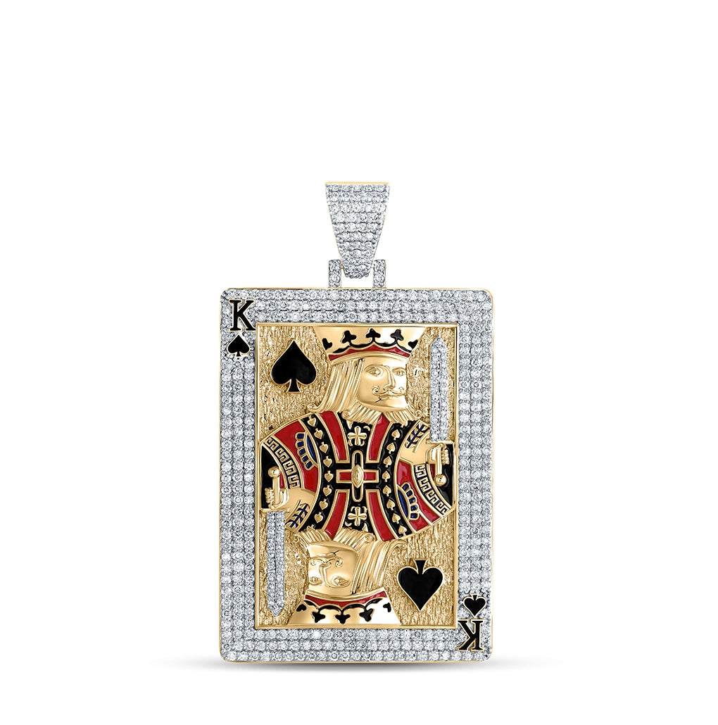 10K Yellow Gold Mens Round Diamond King of Spades Card Charm Pendant 5 Cttw, Length: 2.77 In, Width: 1.61 In
