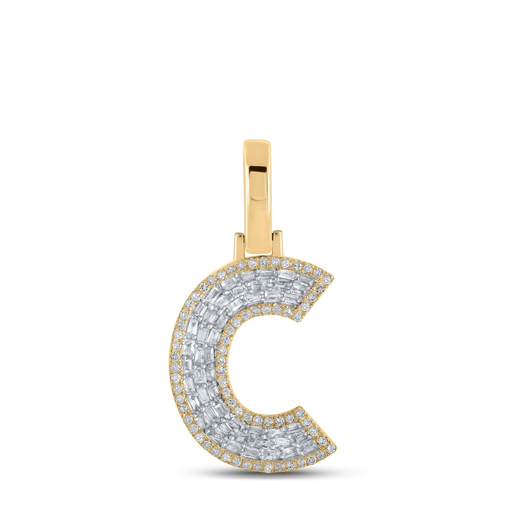 10K Yellow Gold Mens Baguette Diamond Initial Letter Charm Pendant