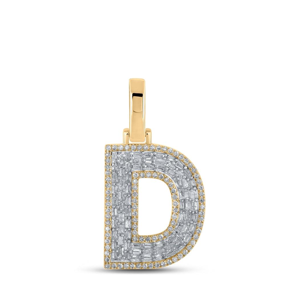 10K Yellow Gold Mens Baguette Diamond Initial Letter Charm Pendant