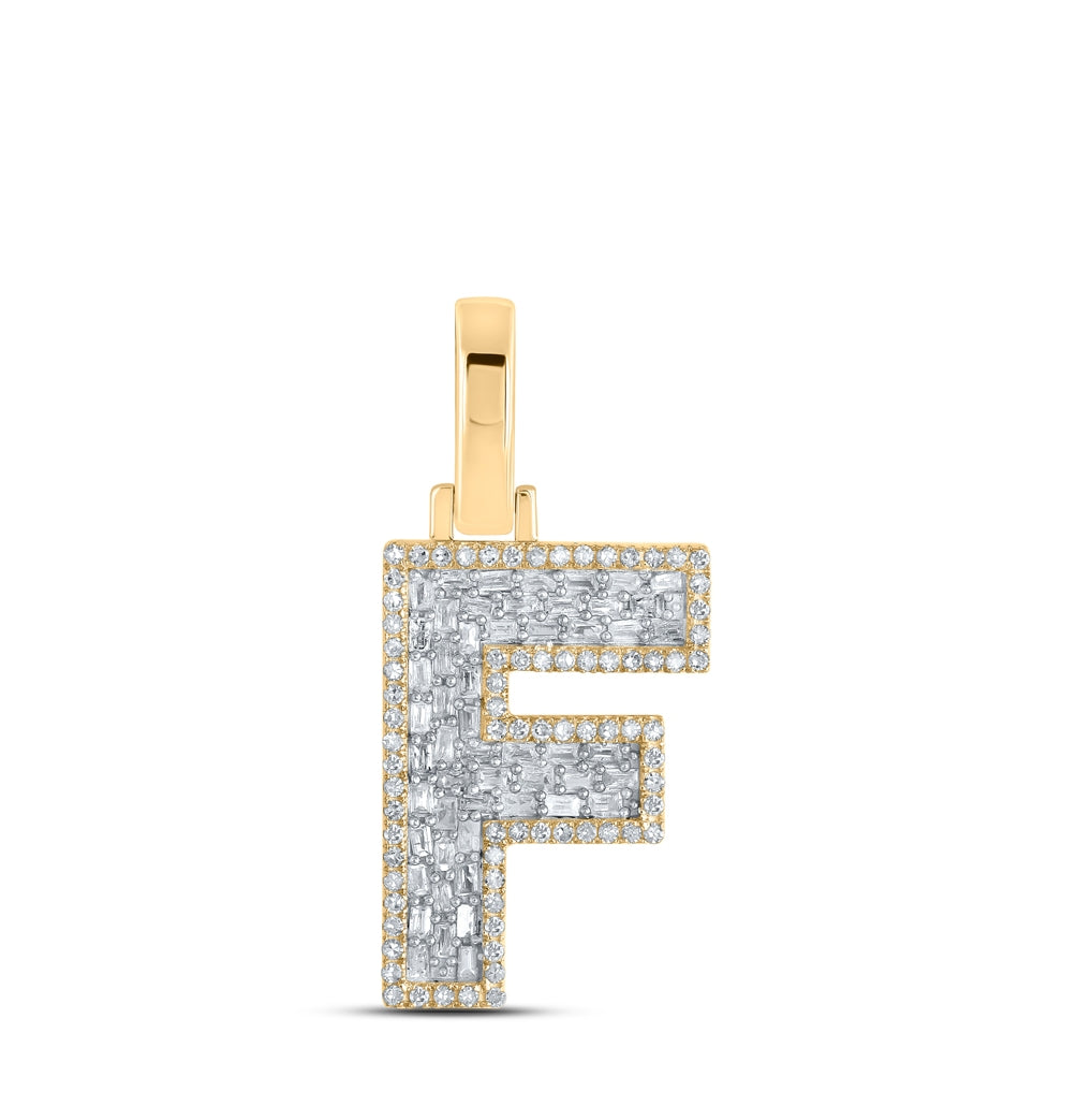 10K Yellow Gold Mens Baguette Diamond Initial Letter Charm Pendant