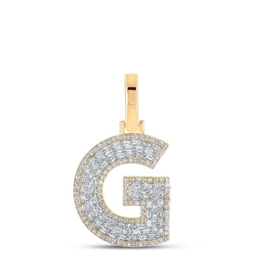 10K Yellow Gold Mens Baguette Diamond Initial Letter Charm Pendant