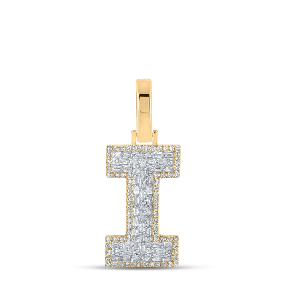 10K Yellow Gold Mens Baguette Diamond Initial Letter Charm Pendant
