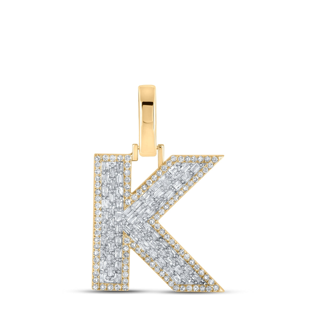 10K Yellow Gold Mens Baguette Diamond Initial Letter Charm Pendant