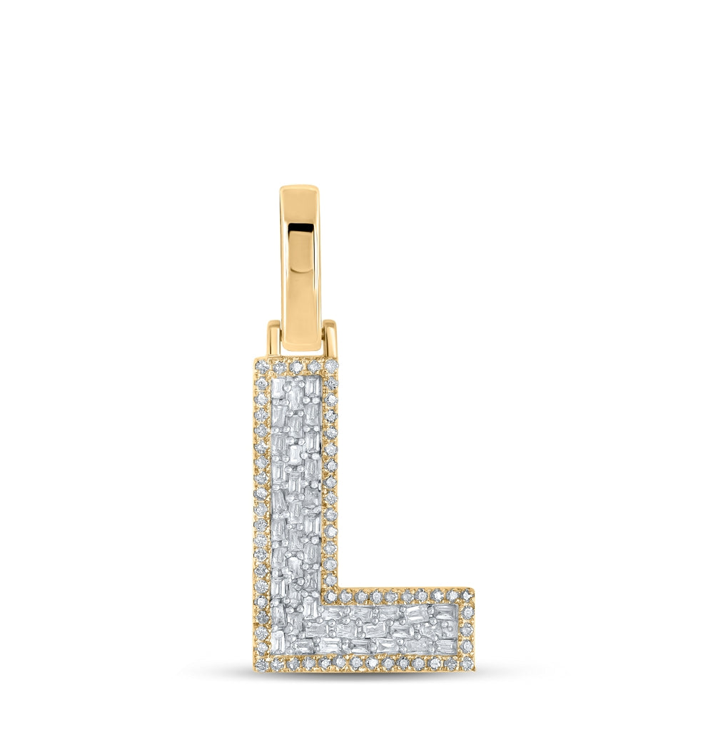 10K Yellow Gold Mens Baguette Diamond Initial Letter Charm Pendant