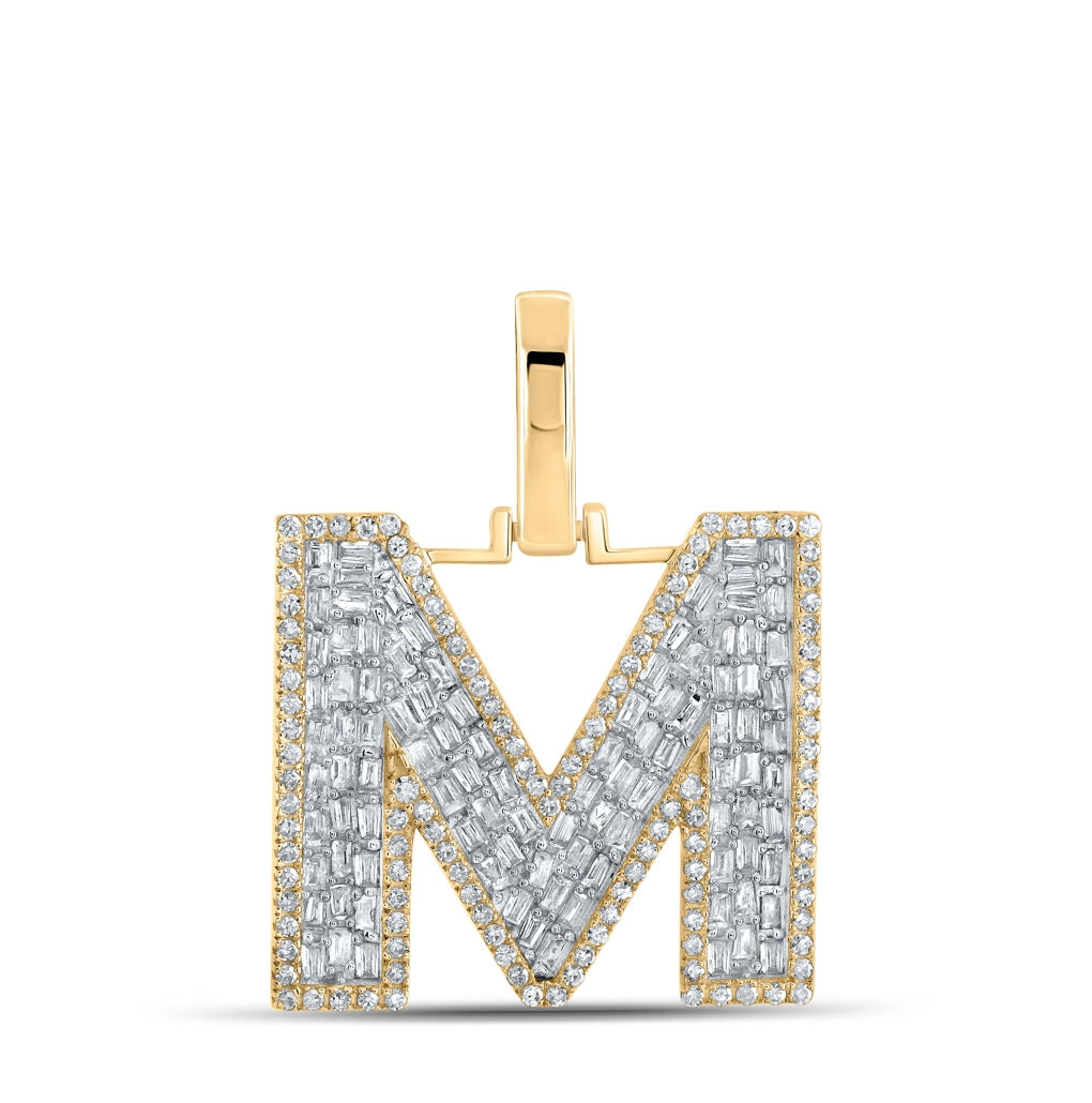 10K Yellow Gold Mens Baguette Diamond Initial Letter Charm Pendant