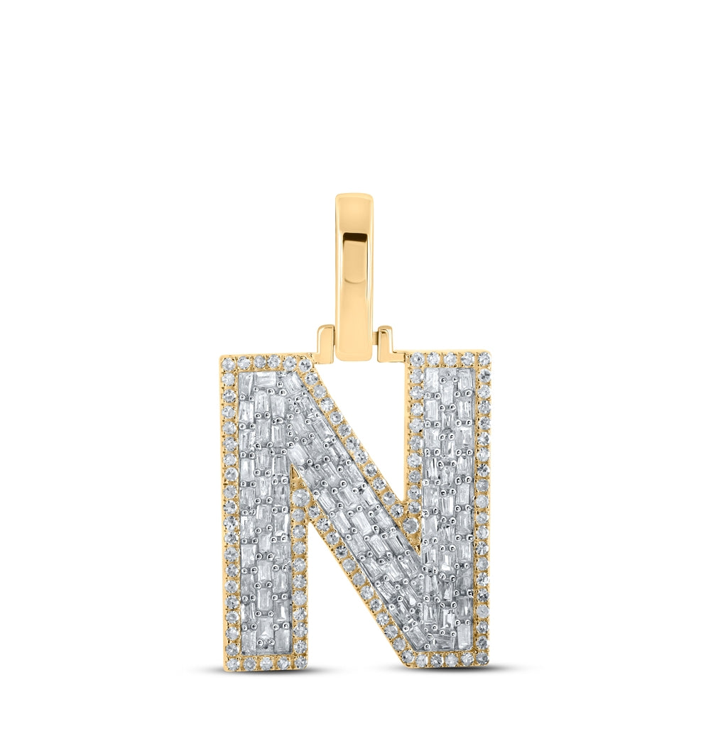10K Yellow Gold Mens Baguette Diamond Initial Letter Charm Pendant