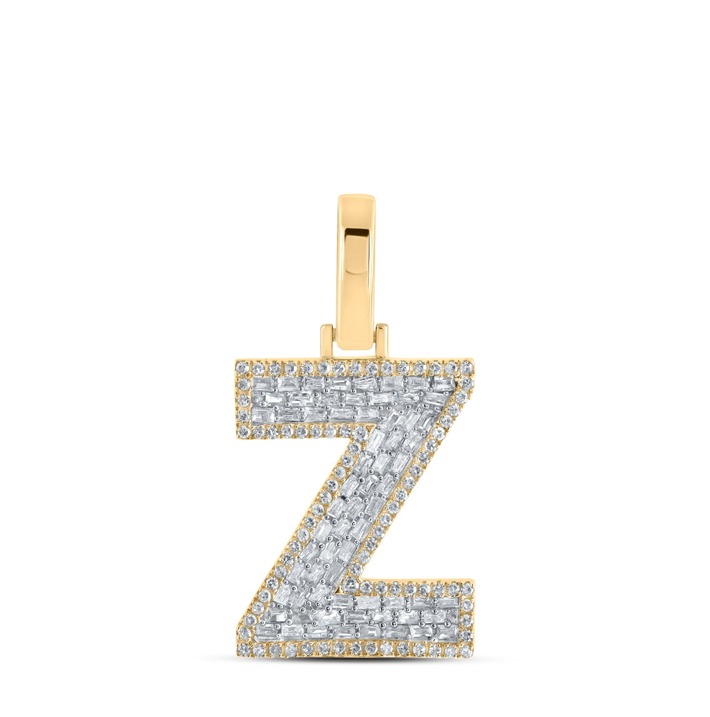 10K Yellow Gold Mens Baguette Diamond Initial Letter Charm Pendant