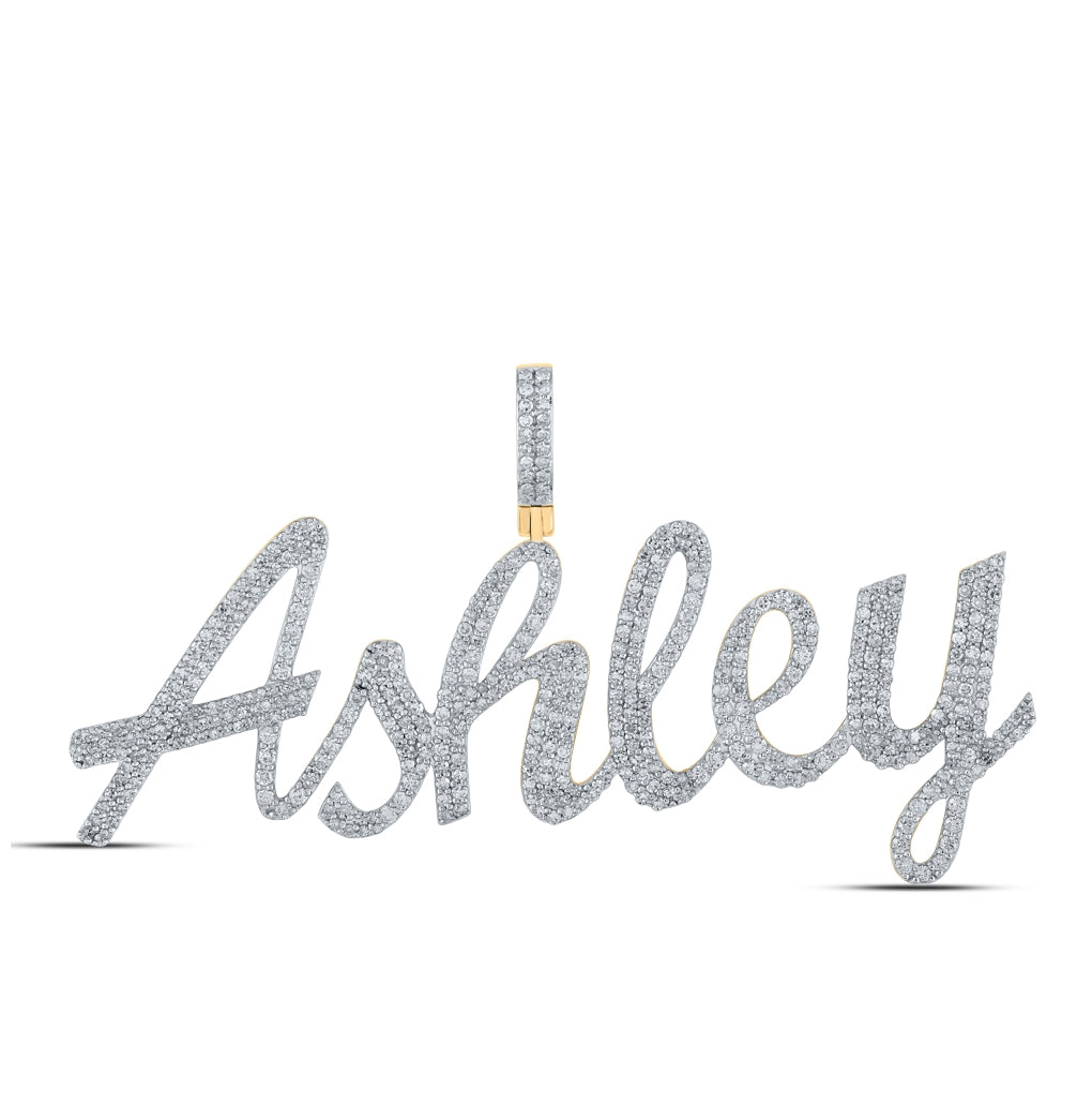 10K Yellow Gold Womens Round Diamond ASHLEY Name Pendant 2-5/8 Cttw, Length: 1.73 In, Width: 2.89 In