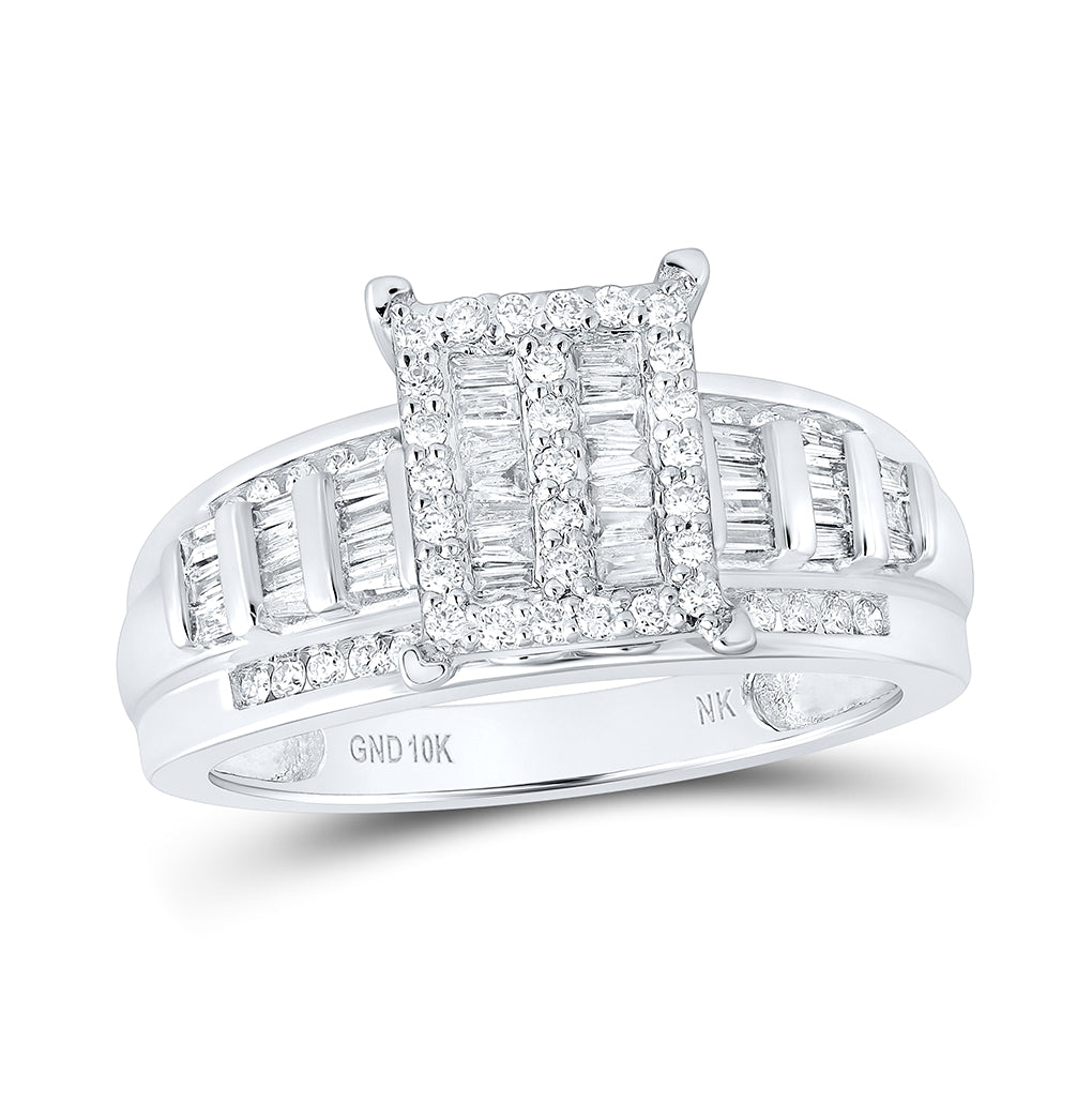 10K White Gold Round Dia. Cluster Wedding Engagement Ring 1ctw, Women's Sz: 5-10