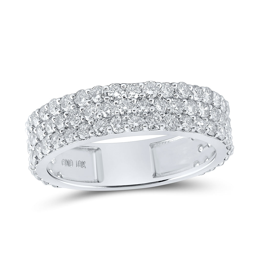 10K Yellow Or White Gold Mens Round Diamond 3-Row Pave Band Ring 2-5/8 Cttw, Mens Size: 7-13