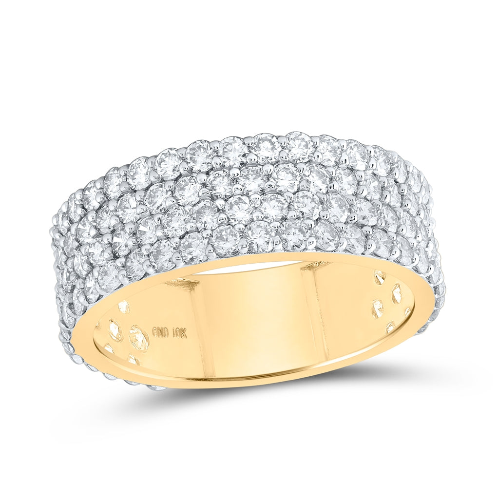 10K Yellow Gold Mens Round Diamond 4-Row Pave Band Ring 3-3/8 Cttw, Mens Size: 7-13