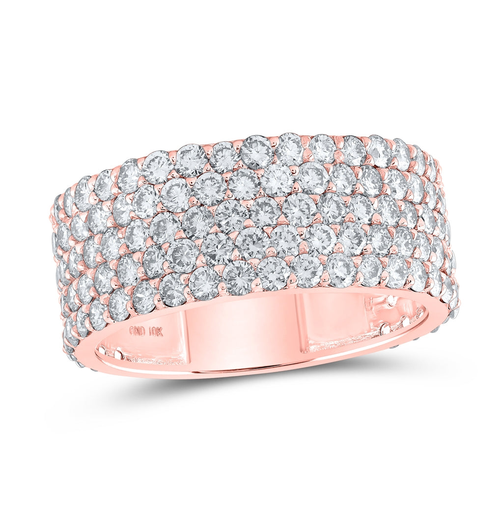 10K Yellow Or White Or Rose Gold Mens Round Diamond 5-Row Pave Band Ring, Mens Size: 7-13