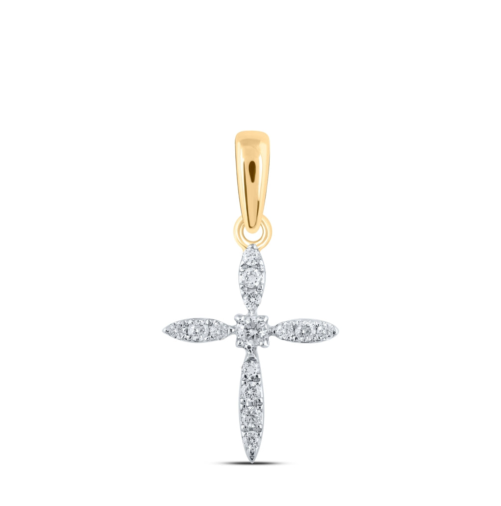 10K Yellow Or White Or Rose Gold Womens Round Diamond Cross Pendant