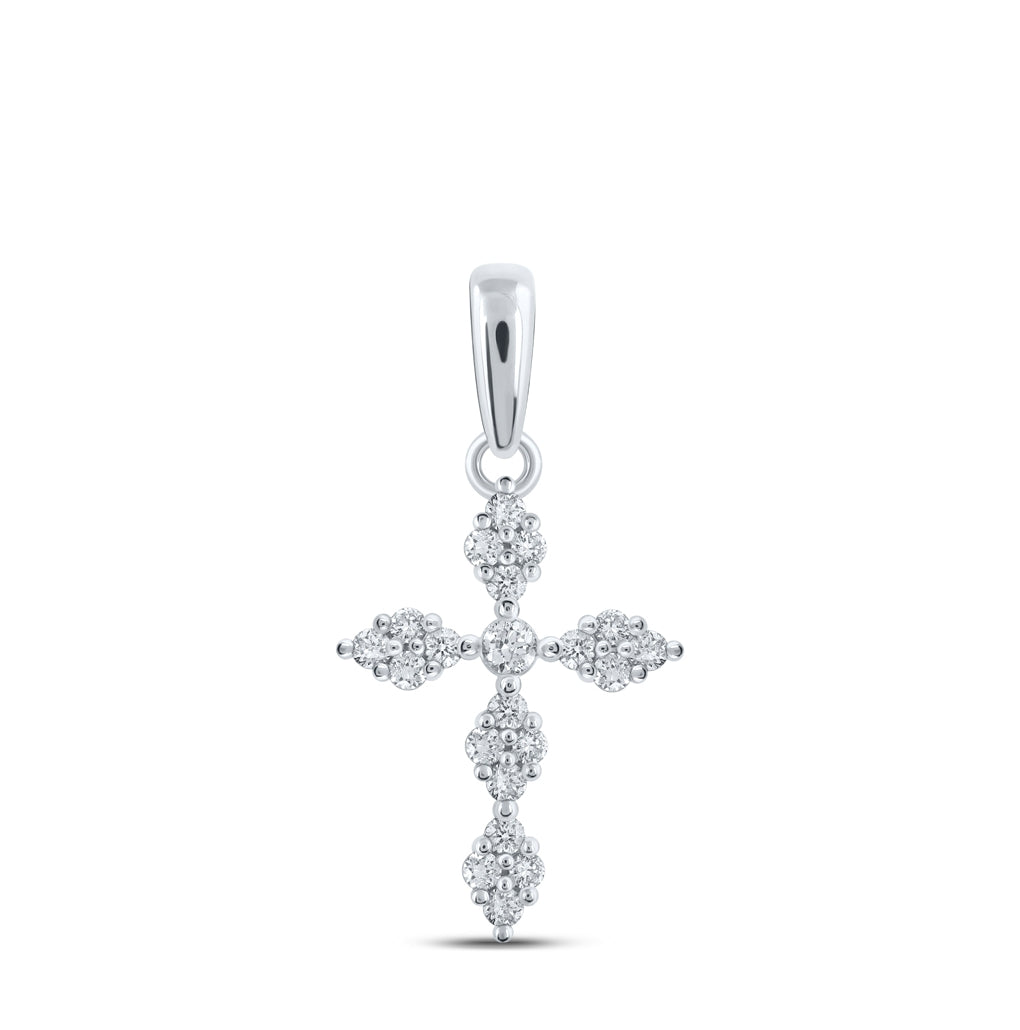 10K Yellow Or White Or Rose Gold Womens Round Diamond Cross Pendant