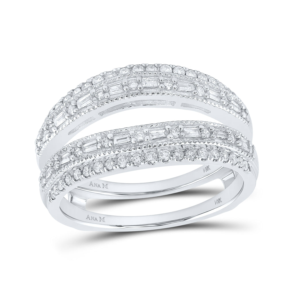 14K White Gold Womens Baguette Diamond Wrap Enhancer Wedding Band 1/2 Cttw, Womens Size: 5-10