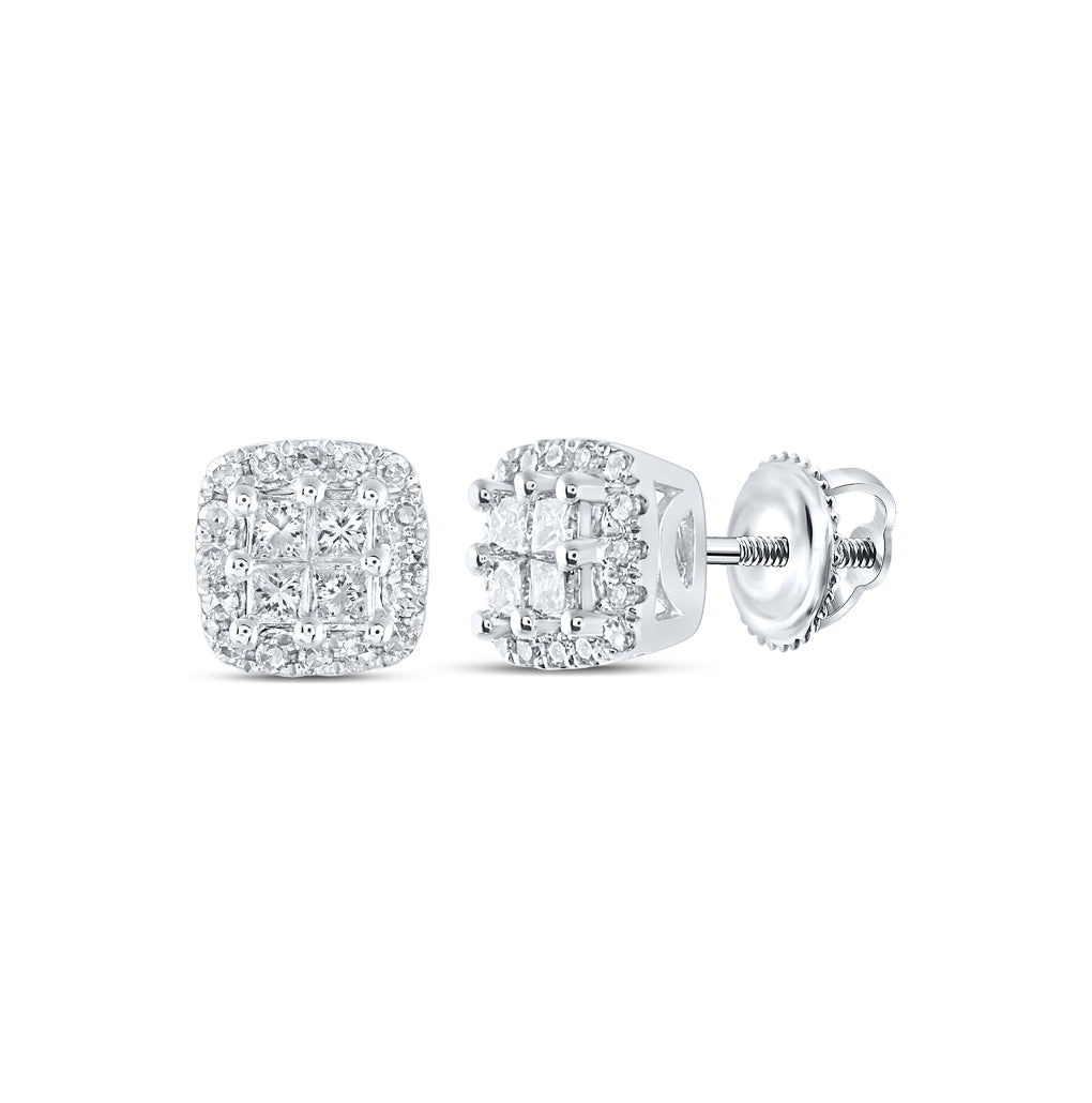 14K White Gold Womens Princess Diamond Square Earrings 1/4 Cttw