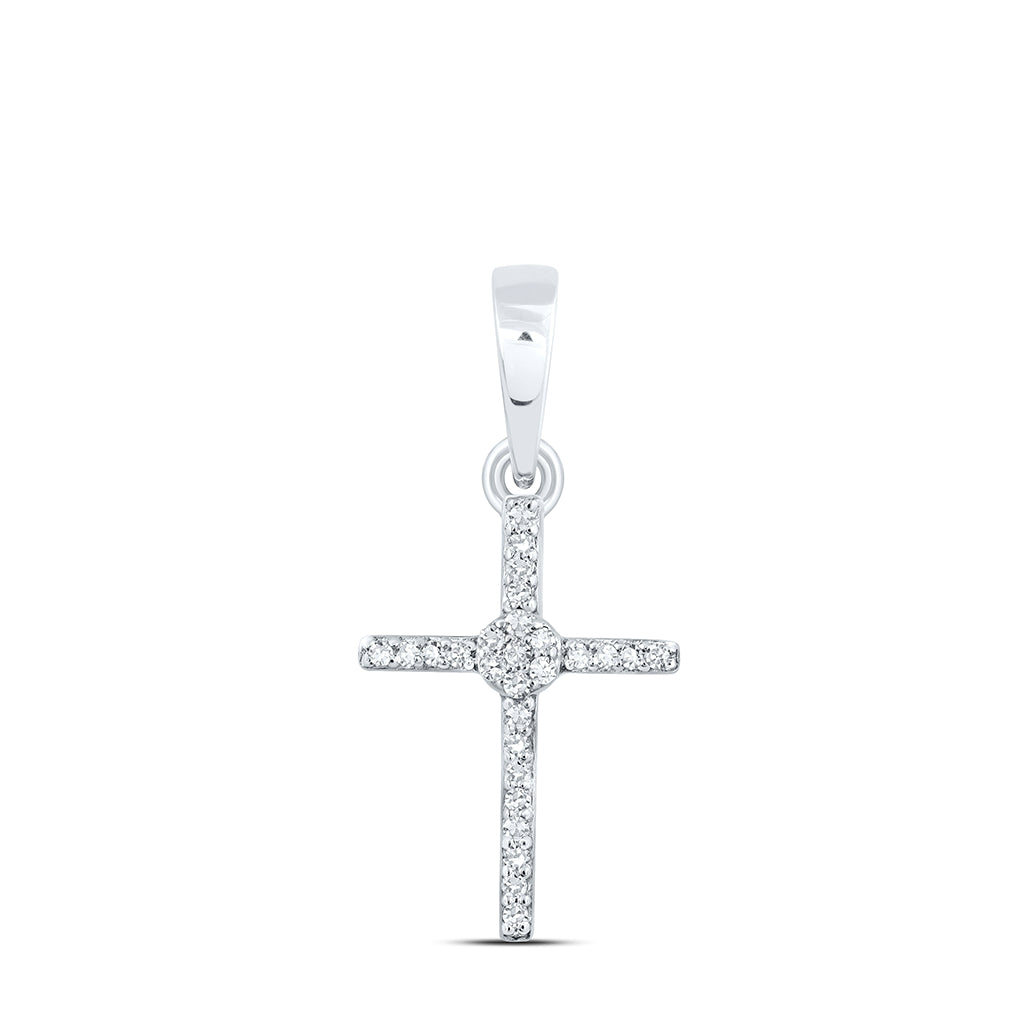 10K Yellow Or White Or Rose Gold Womens Round Diamond Cross Pendant