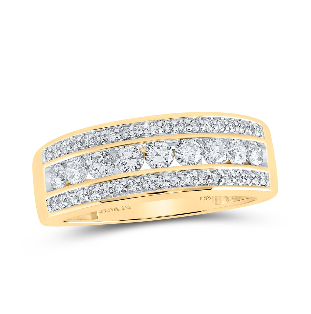 14K Yellow Or White Gold Mens Round Diamond Triple Row Band Ring 1 Cttw, Mens Size: 7-13