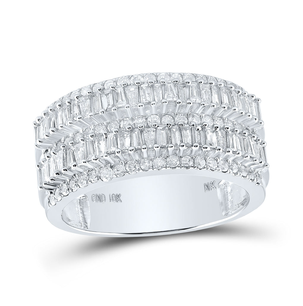 10K Yellow Or White Gold Mens Baguette Diamond Round Band Ring 1-1/2 Cttw, Mens Size: 7-13