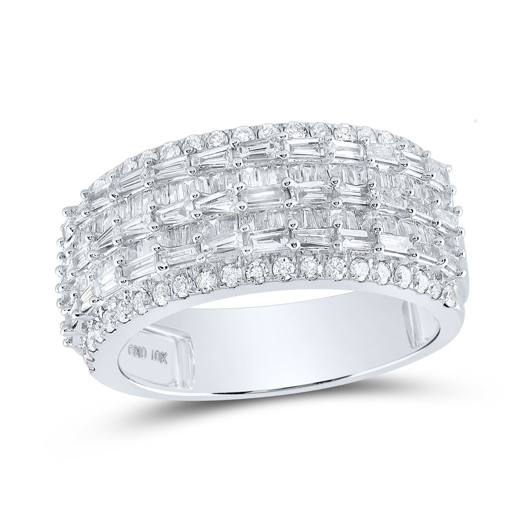 10K Yellow Or White Gold Mens Baguette Diamond Round Band Ring 1-3/4 Cttw, Mens Size: 7-13