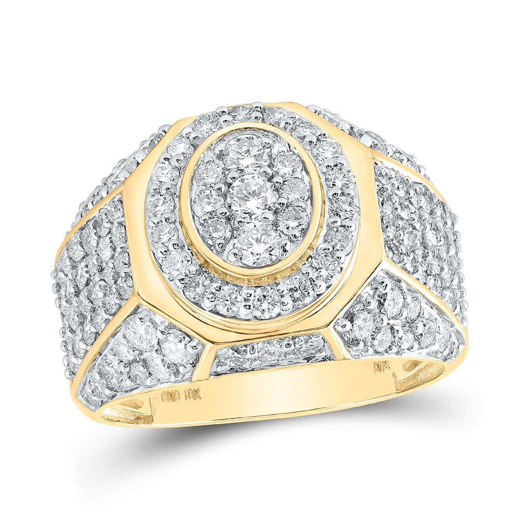 10K Yellow Gold Mens Round Diamond Oval Ring 3 Cttw, Mens Size: 7-13