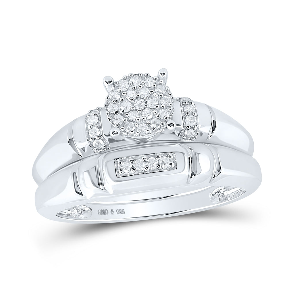 Sterling Silver His Hers Round Dia. Cluster Matching Wedding Set 1/4ctw, Women's Size: 5-10, Mens Size: 7-13