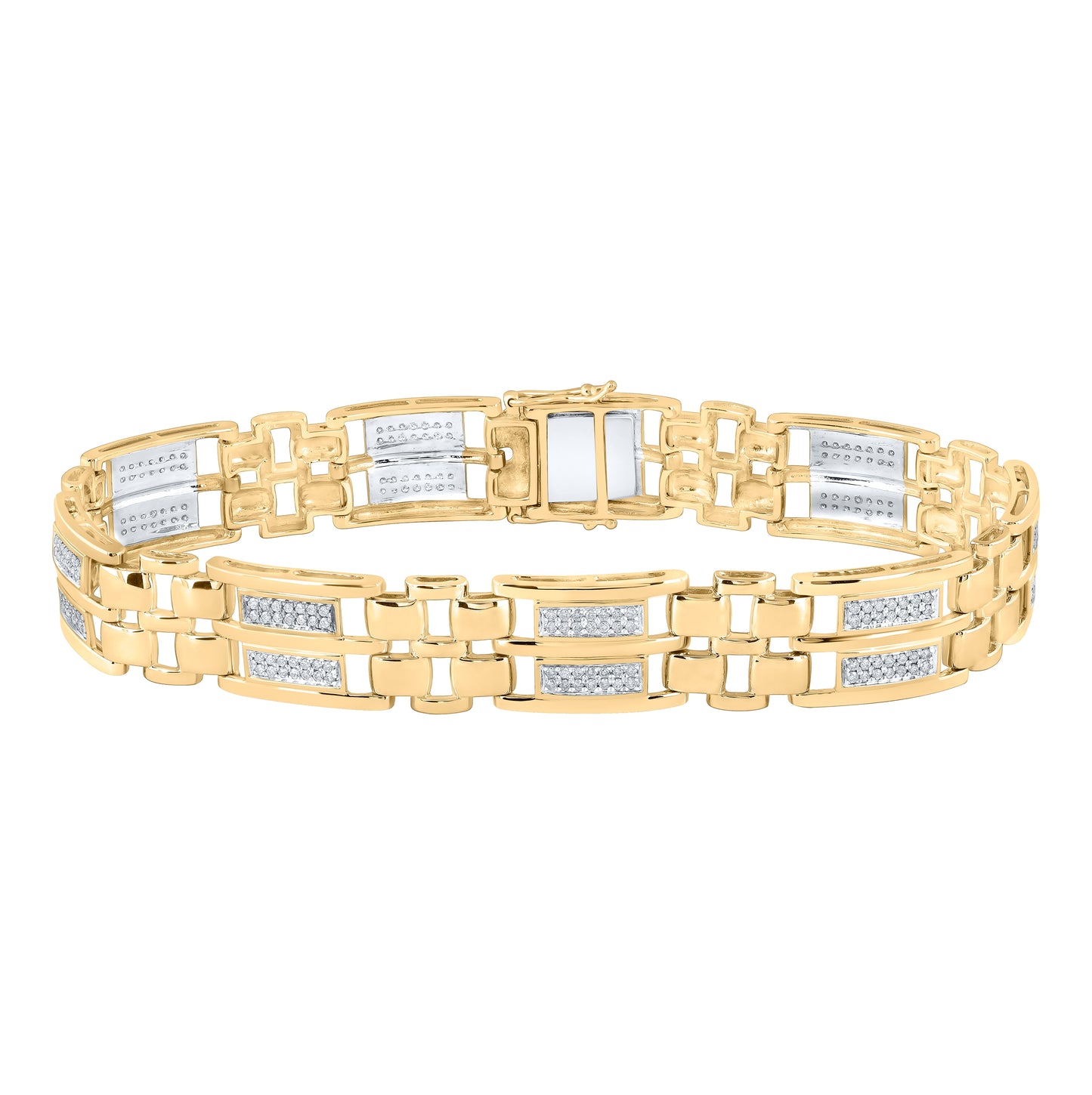 10K Yellow Gold Mens Round Diamond Link Bracelet 1ctw