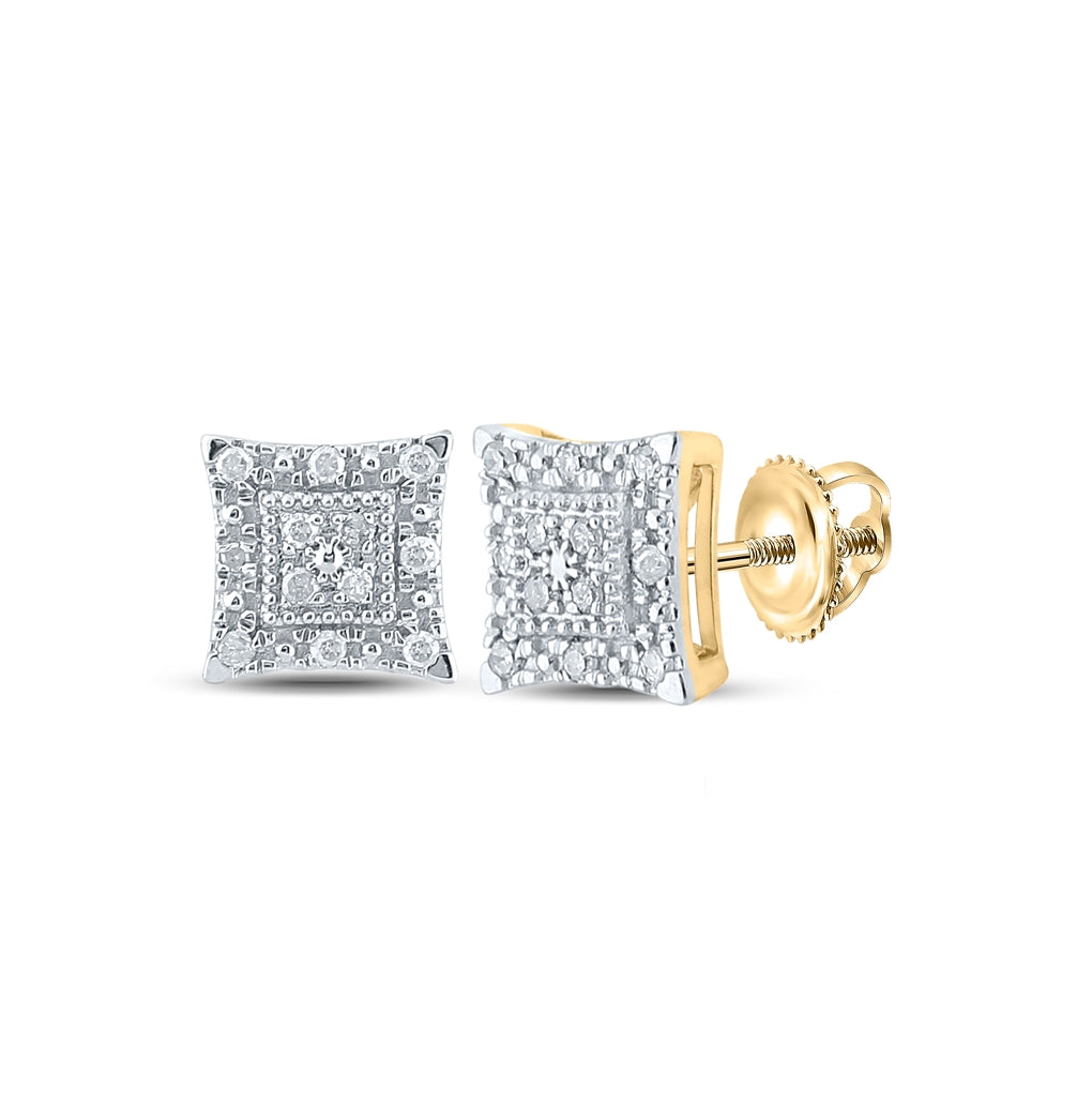 14K Yellow Gold Womens Round Diamond Square Earrings 1/8 Cttw