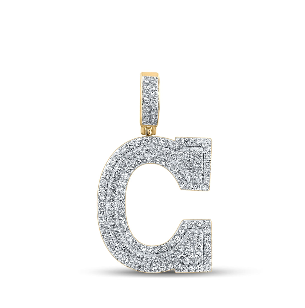 14K Yellow Gold Mens Round Diamond C Initial Letter Charm Pendant 1-5/8 Cttw