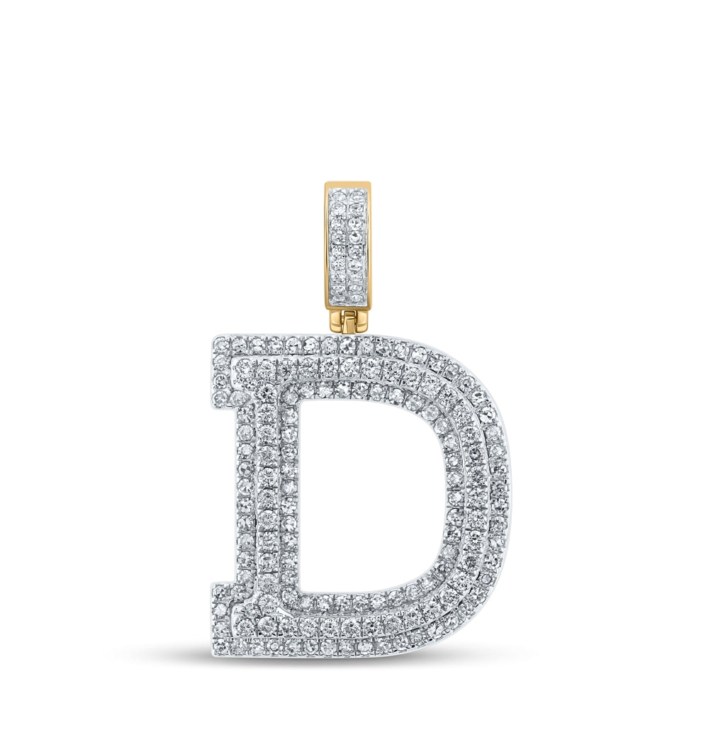 14K Yellow Gold Mens Round Diamond D Initial Letter Charm Pendant 1-7/8 Cttw