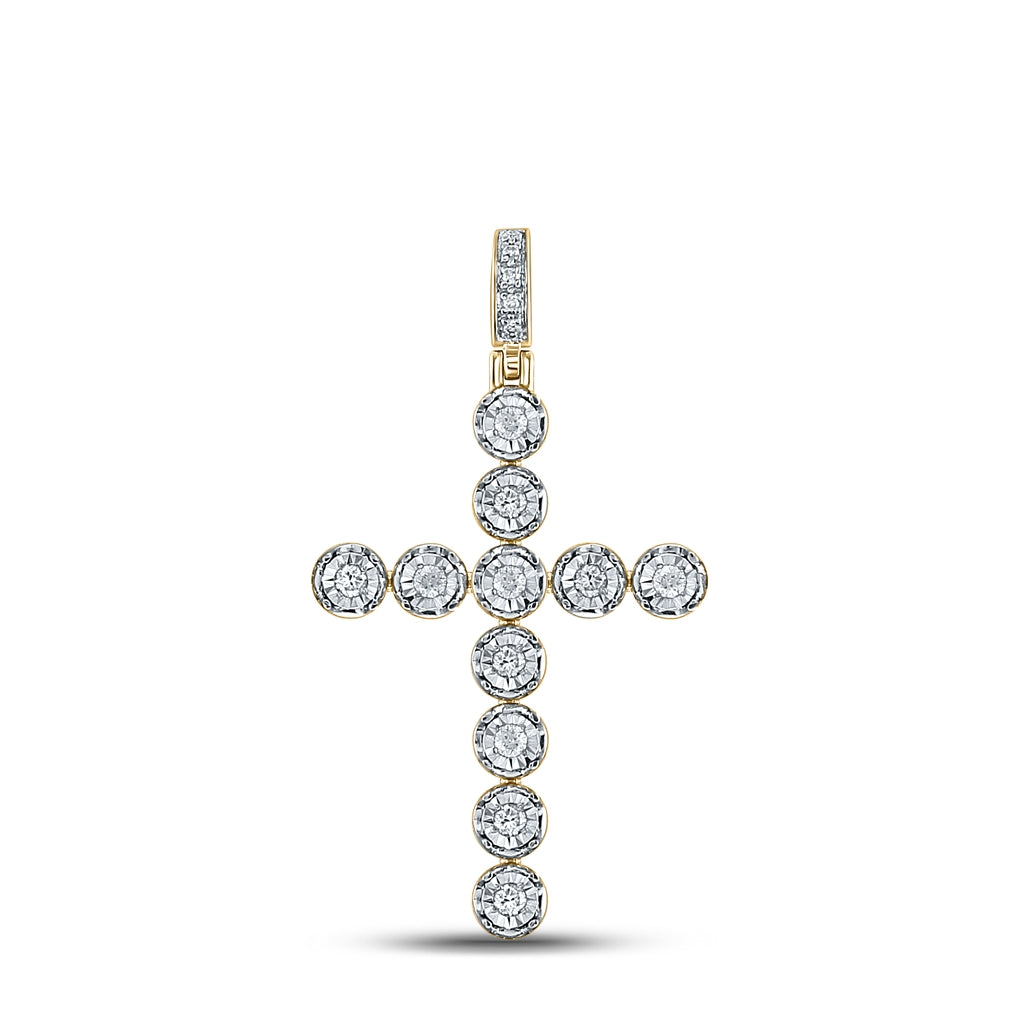 14K Yellow Gold Mens Round Diamond Cross Charm Pendant 1/3 Cttw