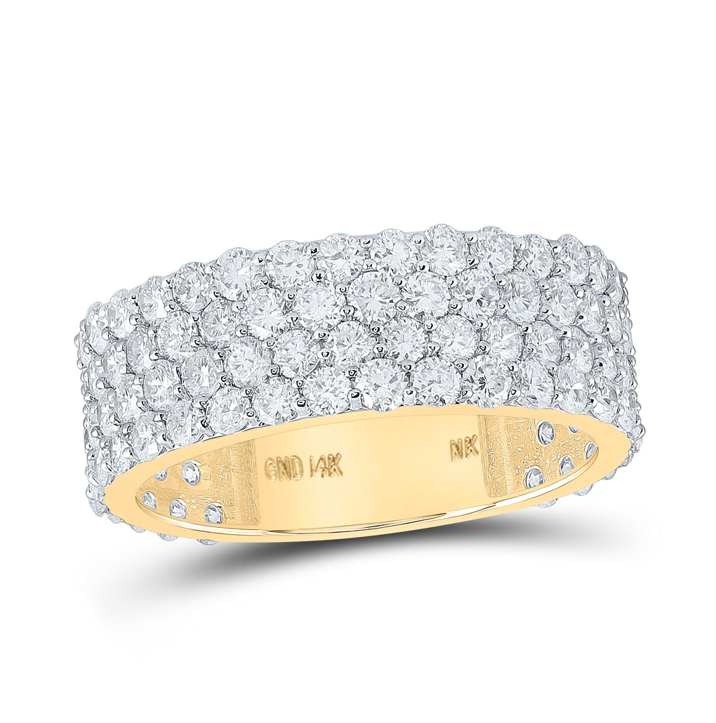 14K Yellow Gold Mens Round Diamond 4-Row Pave Band Ring 4-1/4 Cttw, Mens Size: 7-13