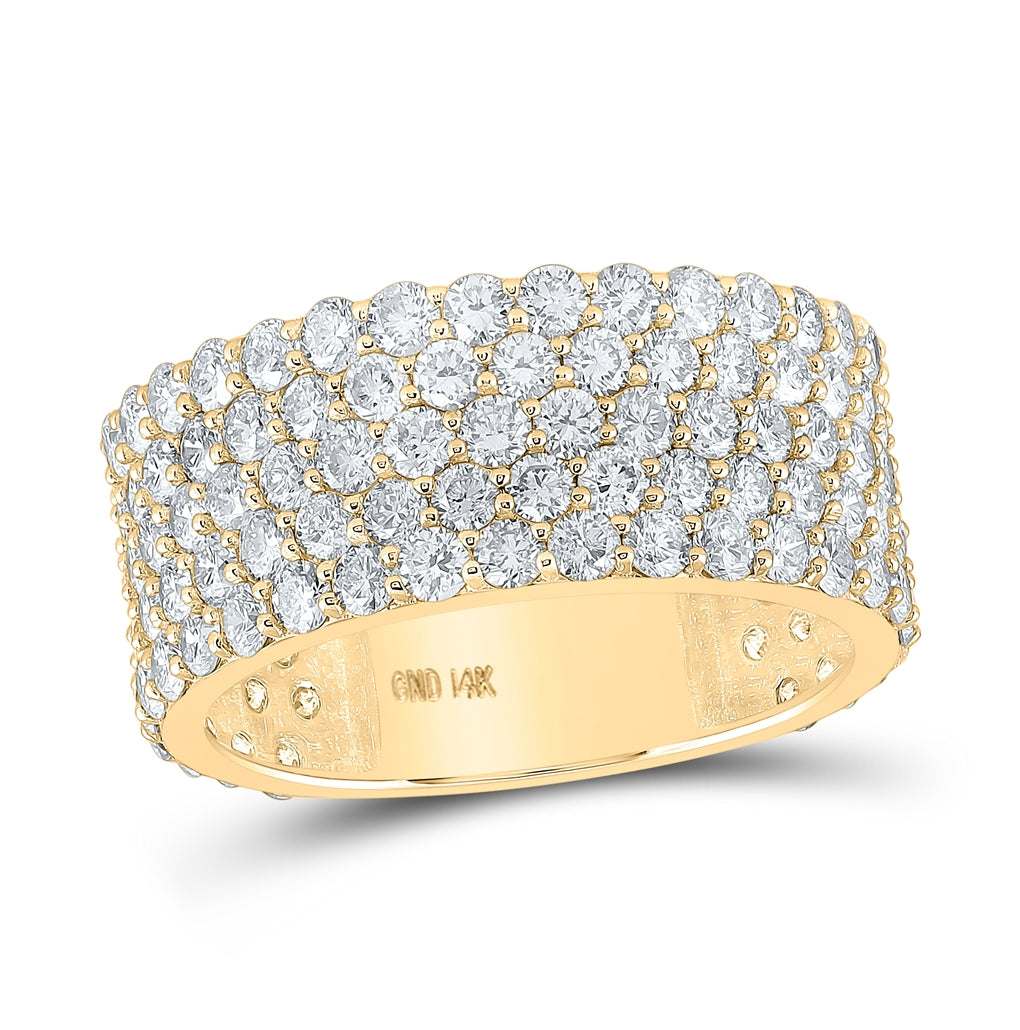 14K Yellow Gold Mens Round Diamond 5-Row Pave Band Ring 5-3/8ctw, Mens Size: 7-13