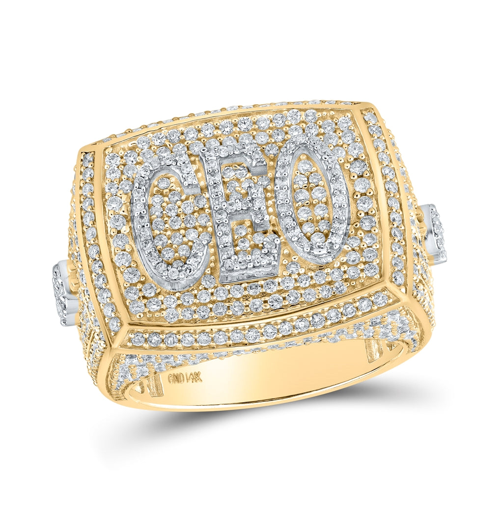 14K Yellow Gold Mens Round Diamond CEO Ring 2-7/8 Cttw, Mens Size: 7-13