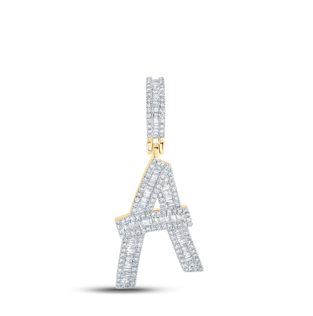 14K Yellow Gold Mens Baguette Diamond Initial Letter Charm Pendant
