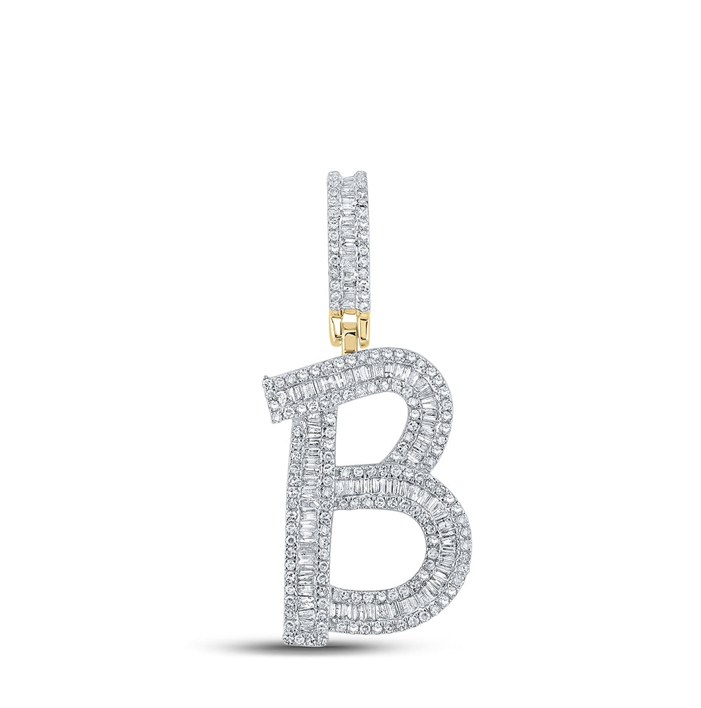 14K Yellow Gold Mens Baguette Diamond Initial Letter Charm Pendant