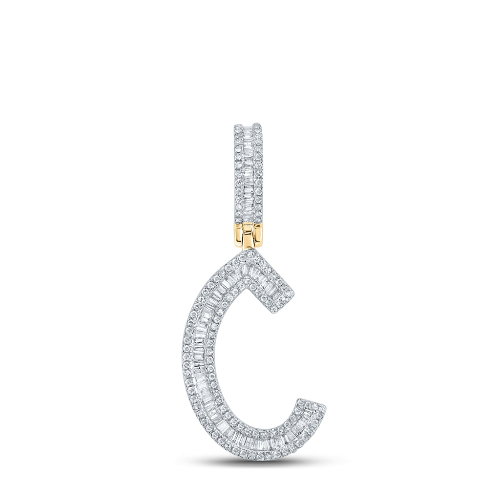 14K Yellow Gold Mens Baguette Diamond Initial Letter Charm Pendant