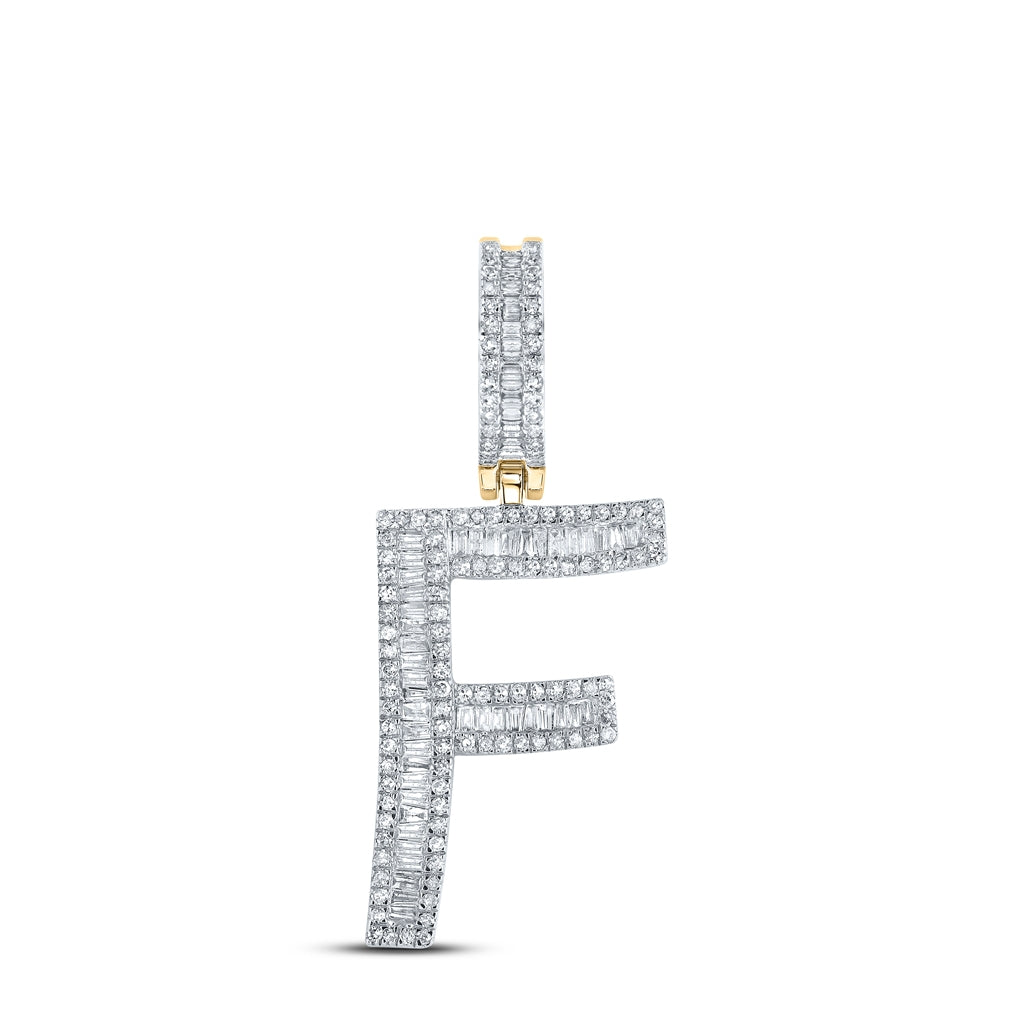 14K Yellow Gold Mens Baguette Diamond Initial Letter Charm Pendant