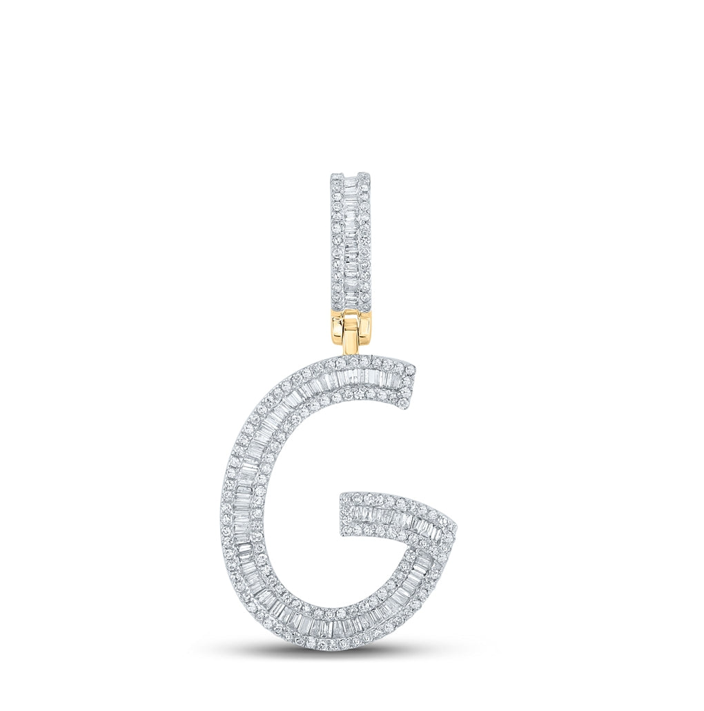 14K Yellow Gold Mens Baguette Diamond Initial Letter Charm Pendant