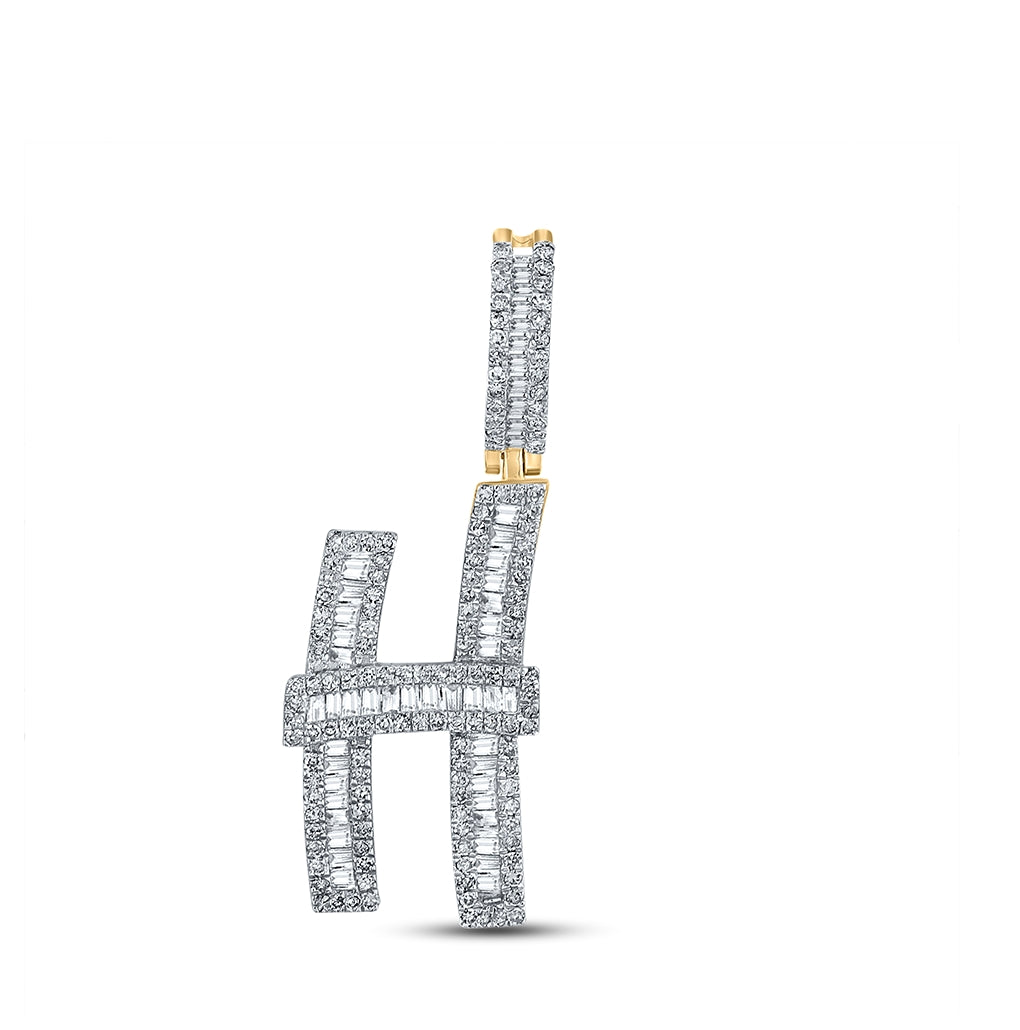14K Yellow Gold Mens Baguette Diamond Initial Letter Charm Pendant