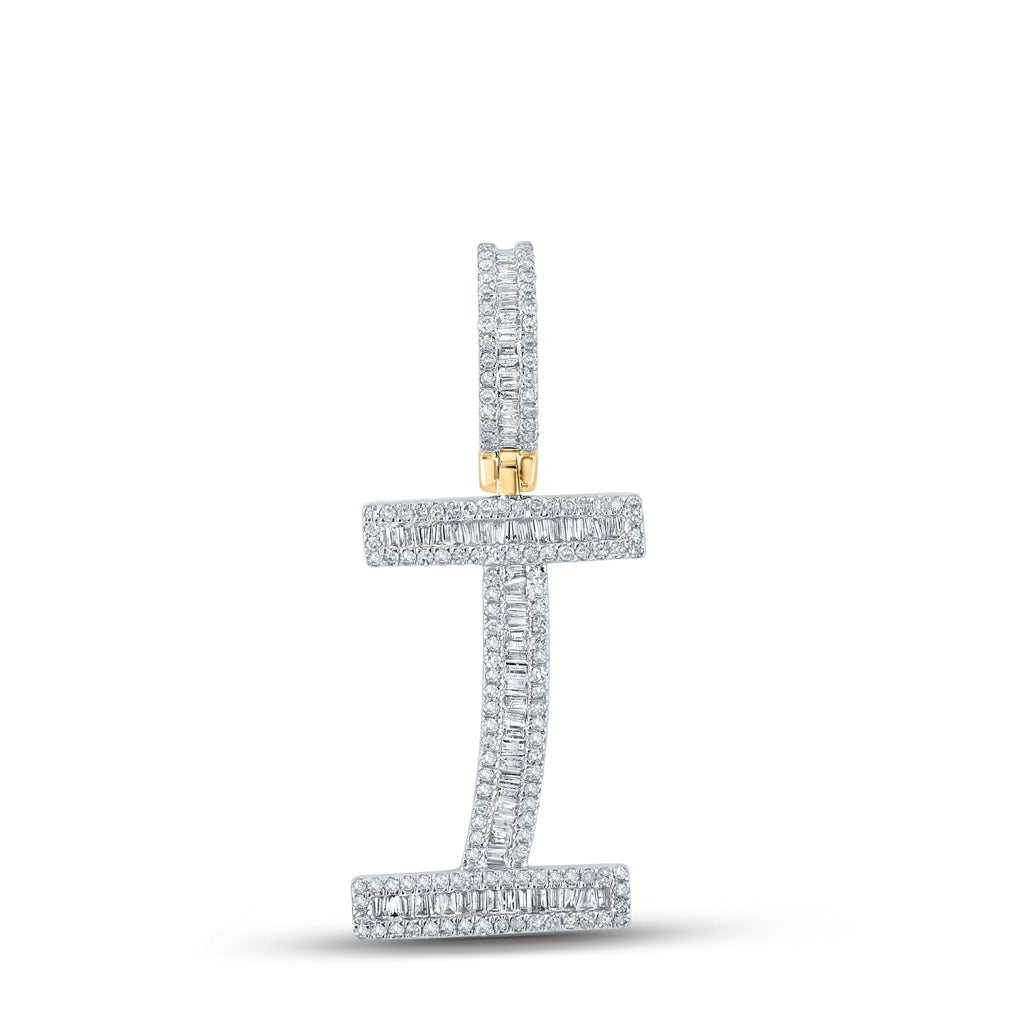 14K Yellow Gold Mens Baguette Diamond Initial Letter Charm Pendant