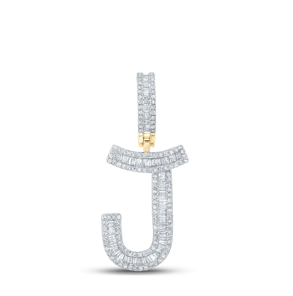 14K Yellow Gold Mens Baguette Diamond Initial Letter Charm Pendant