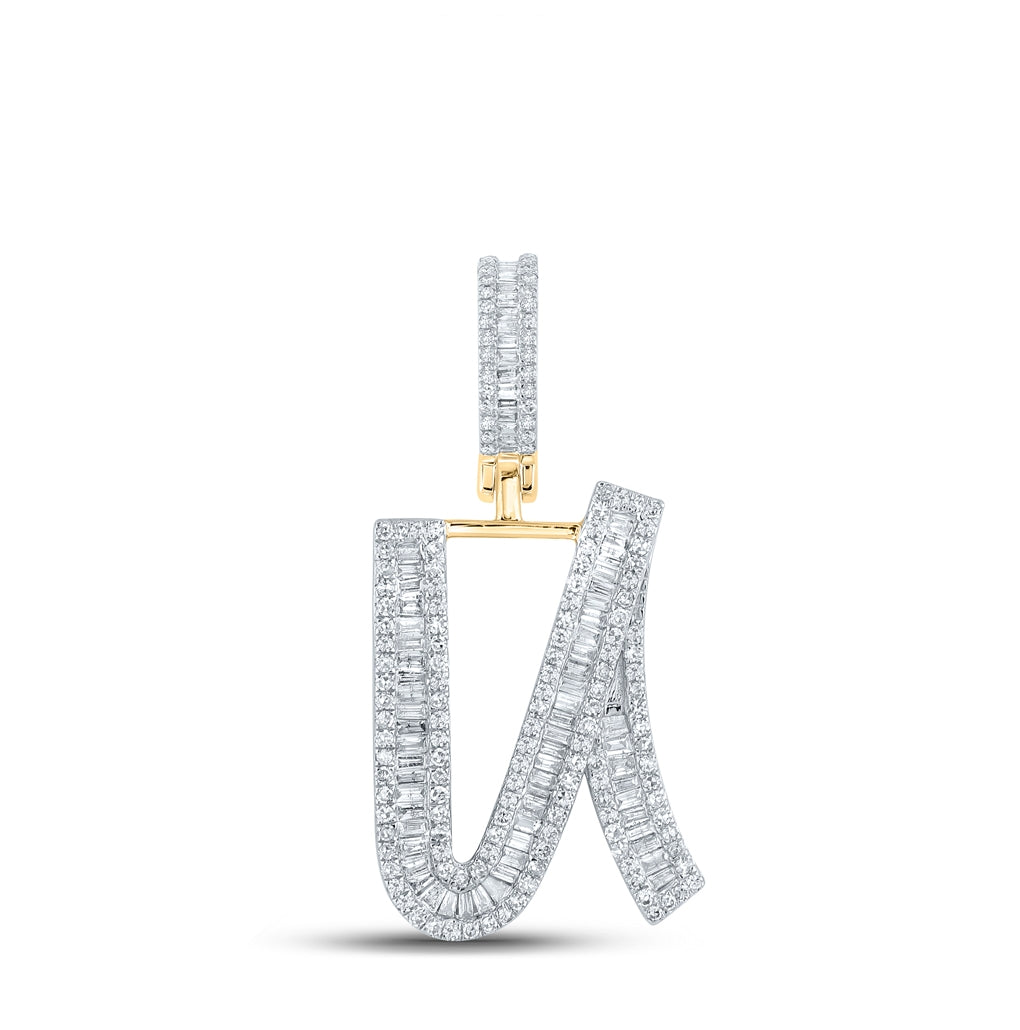 14K Yellow Gold Mens Baguette Diamond Initial Letter Charm Pendant