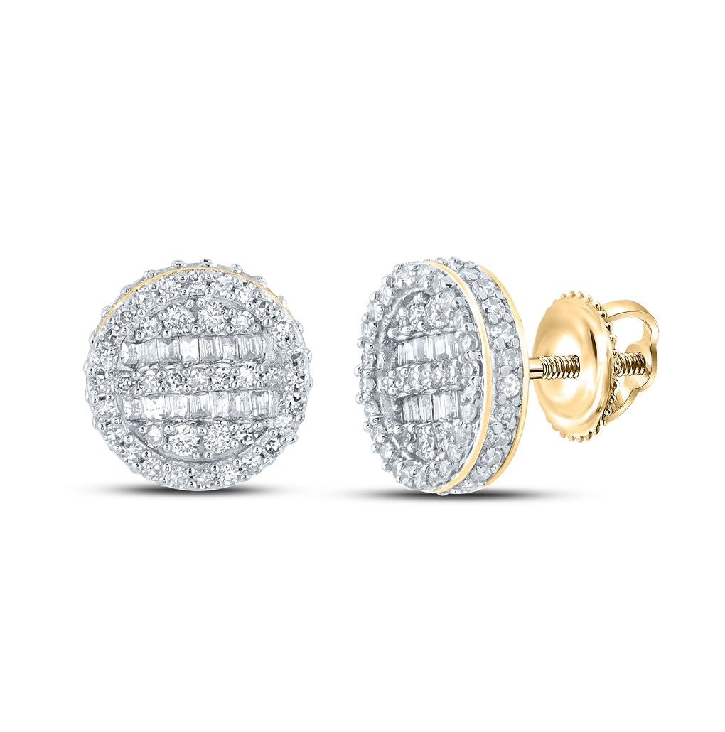 14K Yellow Gold Baguette Diamond Circle Earrings 3/4 Cttw