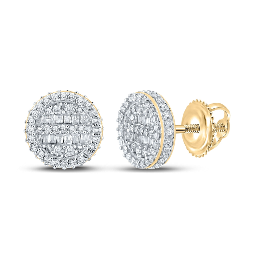 14K Yellow Gold Baguette Diamond Circle Earrings 1/2 Cttw