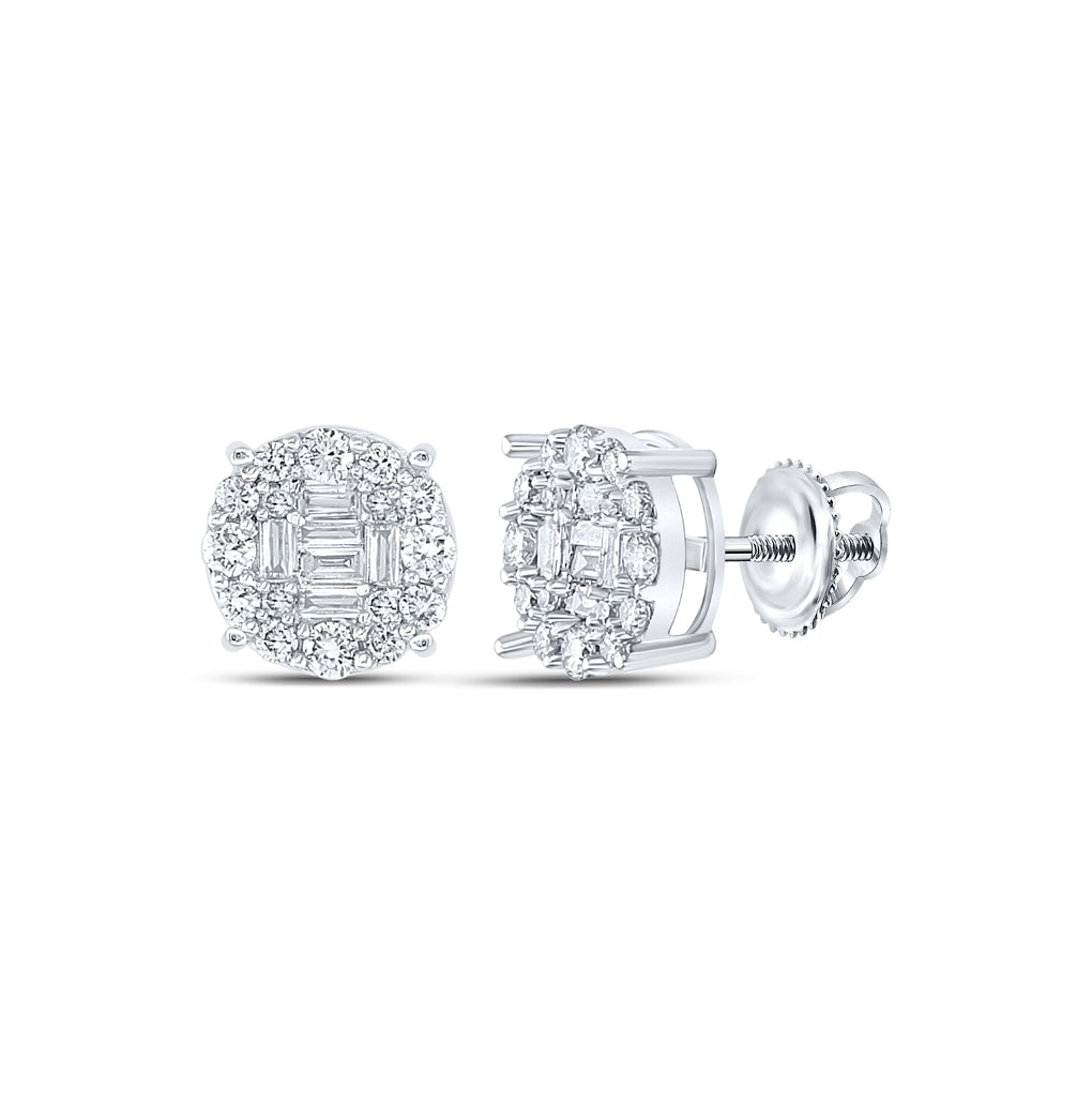 14K White Gold Baguette Diamond Cluster Earrings 5/8 Cttw, Length: 0.3 In, Width: 0.31 In