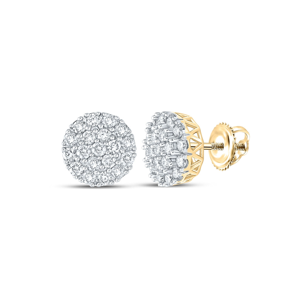 14K Yellow Gold Round Diamond Cluster Earrings 1 Cttw, Length: 0.35 In, Width: 0.35 In