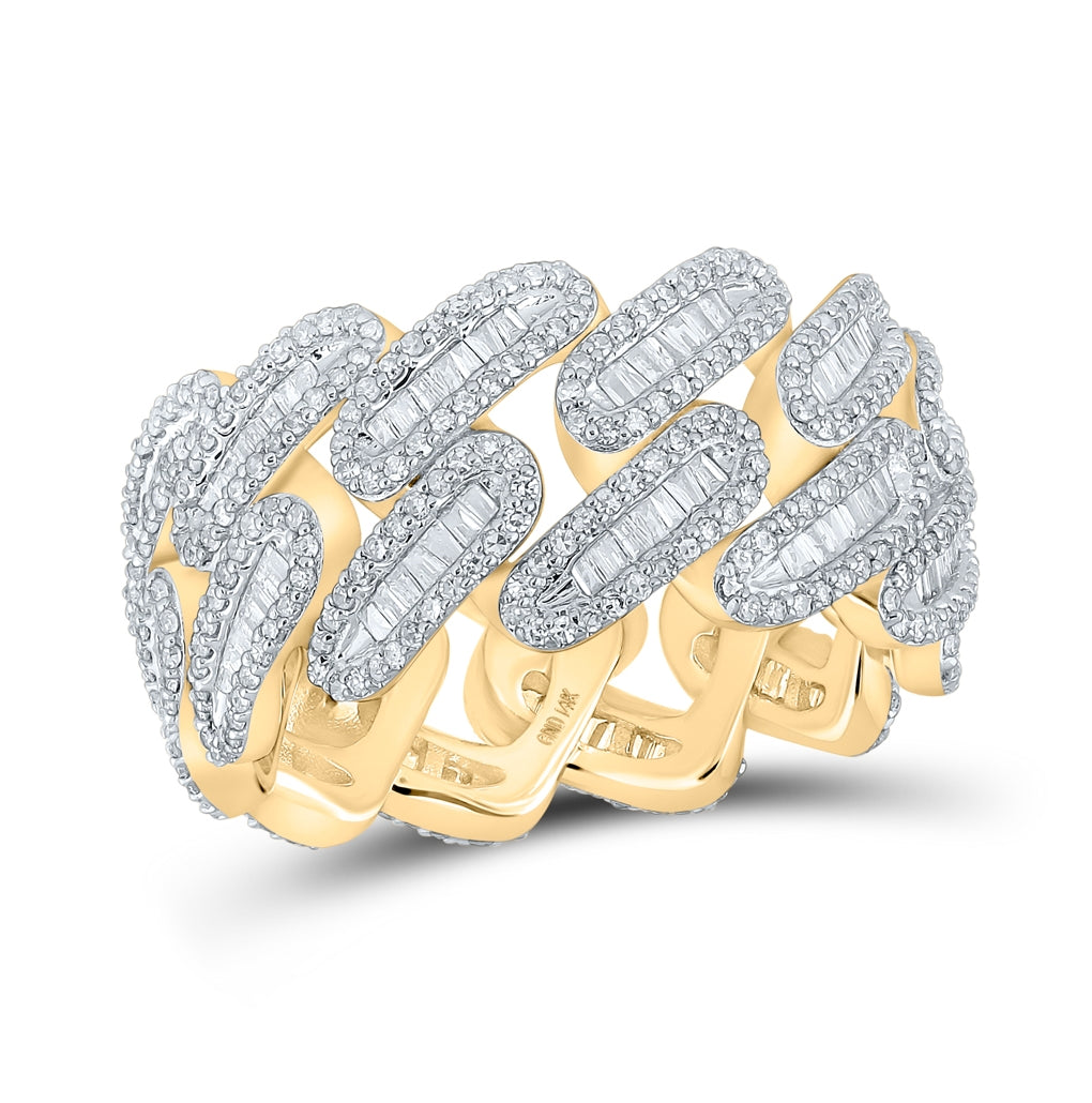 14K Yellow Gold Mens Baguette Diamond Cuban Link Band Ring 2-1/3 Cttw, Mens Size: 7-13