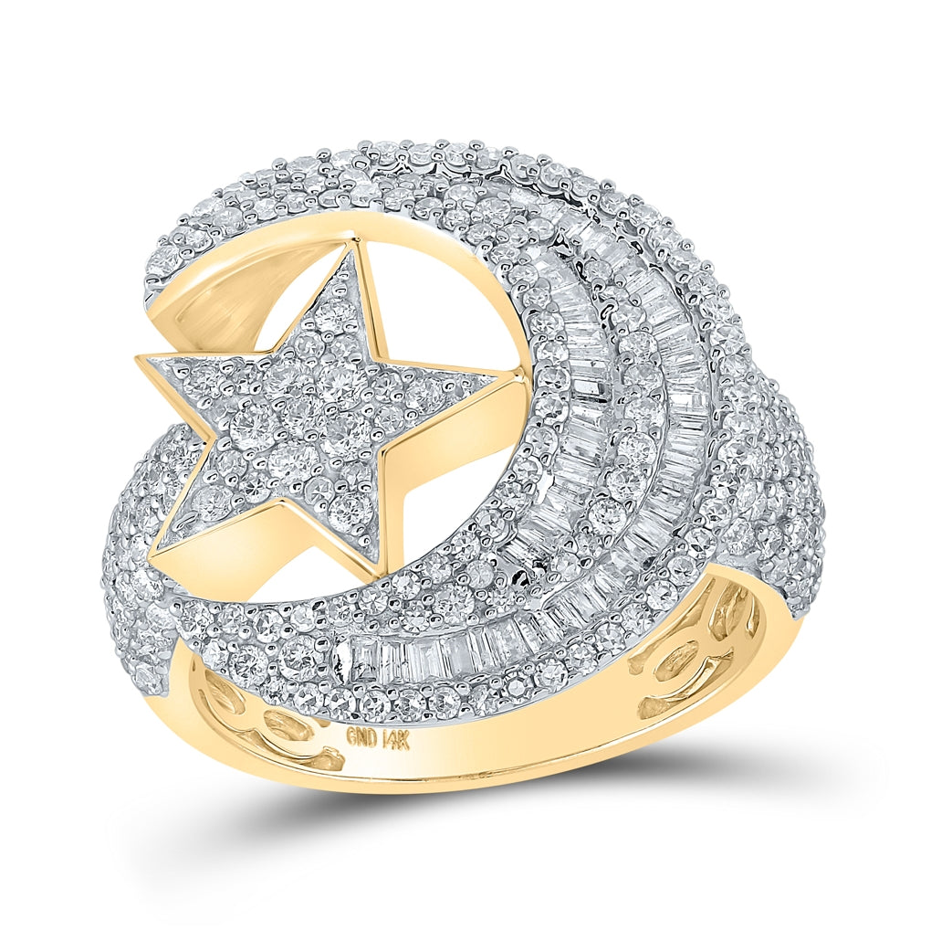 14kt Yellow Gold 2 1/3ctw Diamond Nk Star Moon Mens Ring
