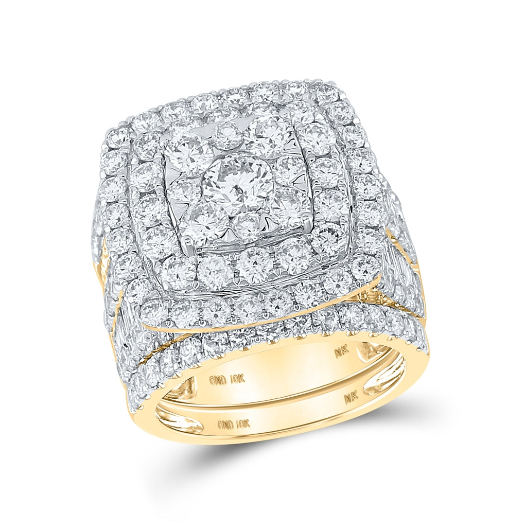 10K Yellow Gold Round Diamond Halo Bridal Wedding Ring Band Set 6 Cttw, Womens Size: 5-10